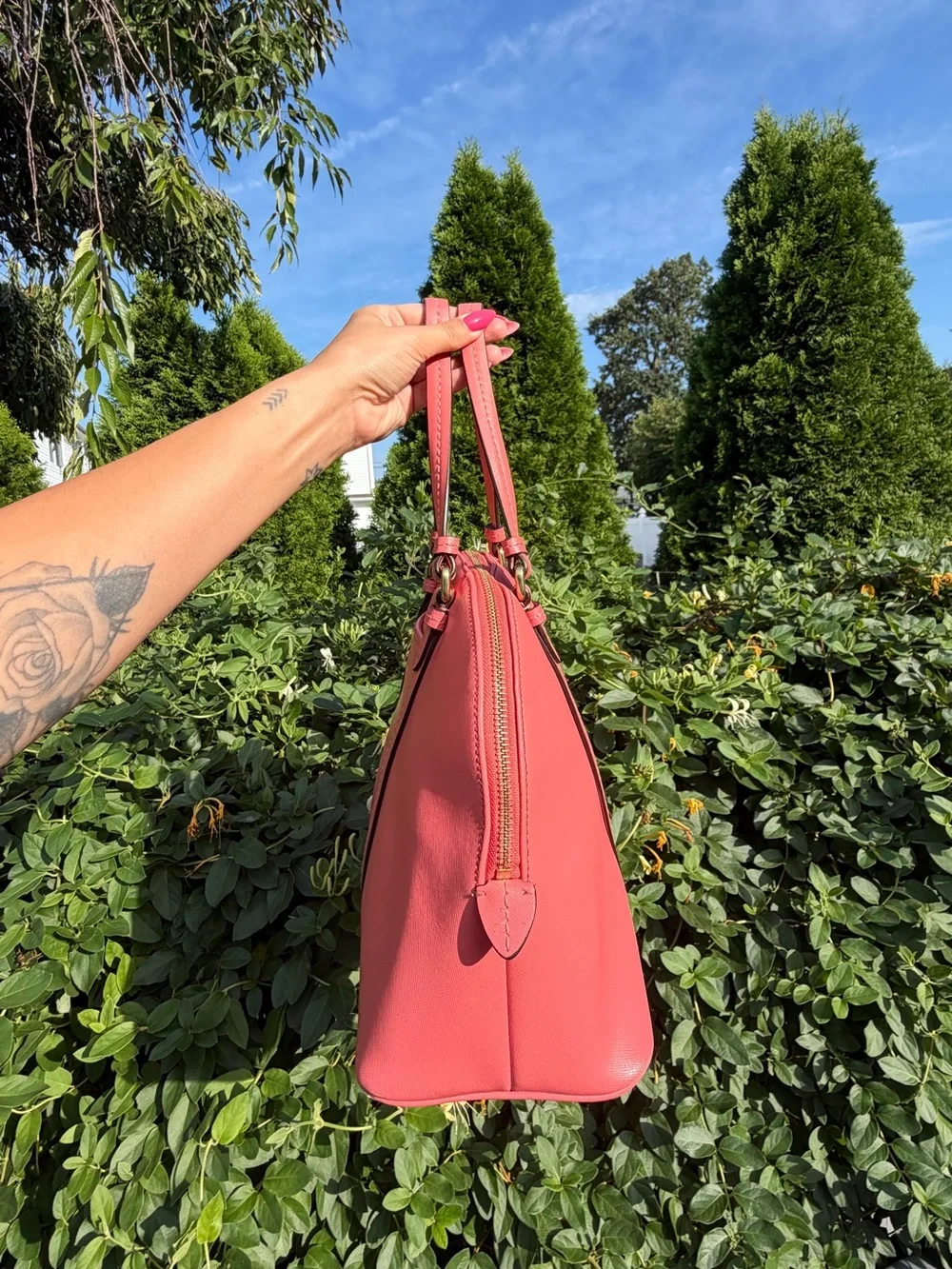Coach Peyton Coral Pink Leather Satchel Shoulder Dome Bag